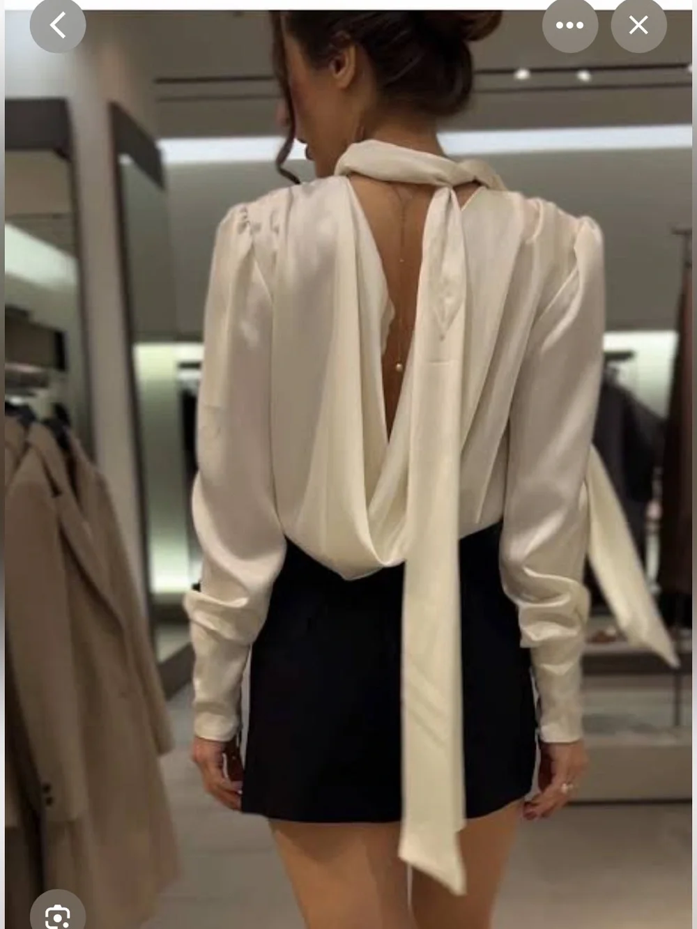 Zara Ivory Satin Draped Blouse with Neck Tie